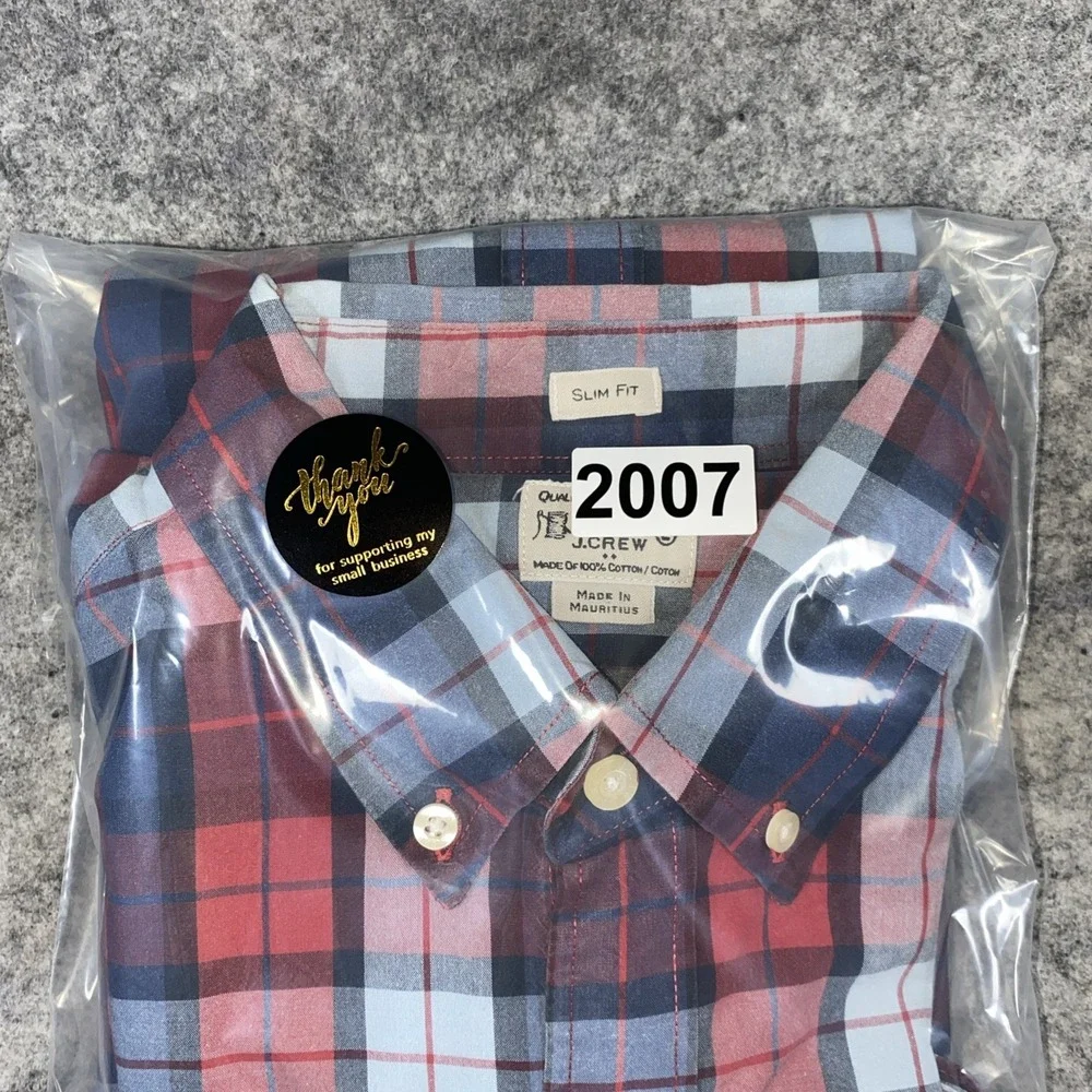 J. Crew‎ Button Down Shirt Men's Large Blue Plaid Casual Preppy Pocket Slim Fit
